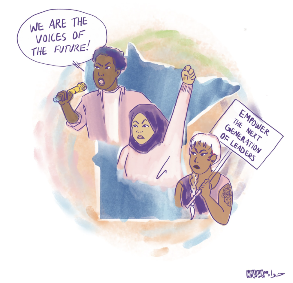 Illustration of 3 people protesting