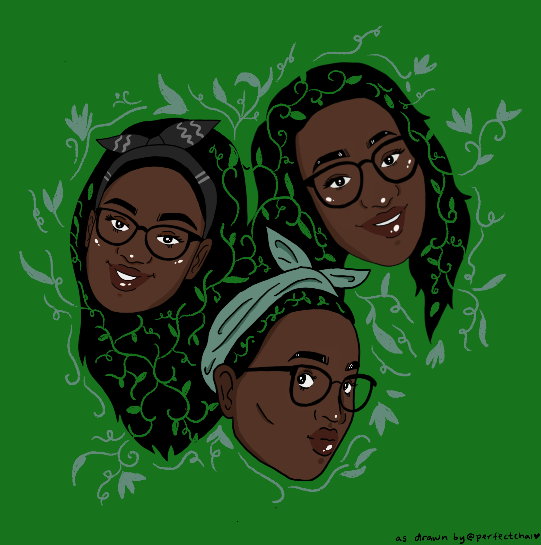 An Illustration of 3 women surrounded by vines and leaves