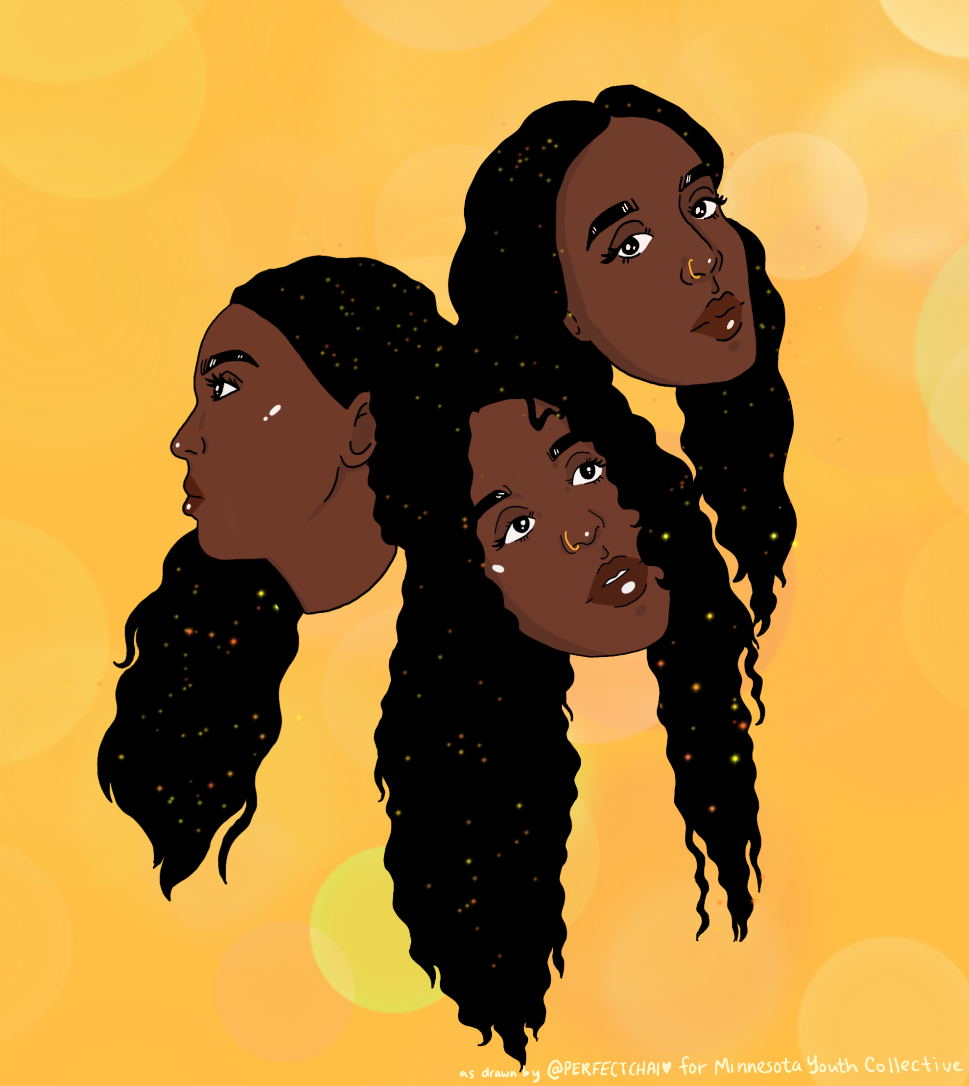 An Illustration of 3 women surrounded by bubble on a yellow background
